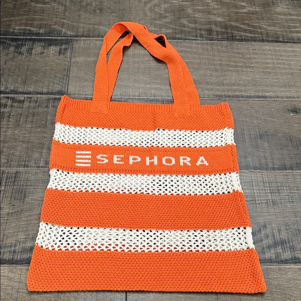 NWOT Sephora Vibrant Orange and White Knit Tote